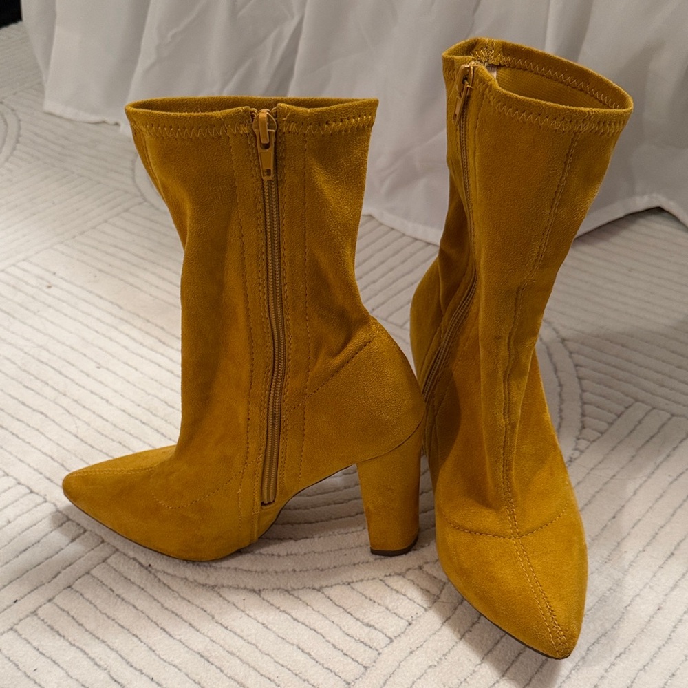 Mustard Yellow Suede Ankle Boots